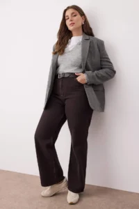 Trendyol Curve Brown High Waist Wide Leg/Wide Leg 100% Cotton Non-Stretch plus size jeans - Image 2