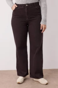 Trendyol Curve Brown High Waist Wide Leg/Wide Leg 100% Cotton Non-Stretch plus size jeans - Image 3