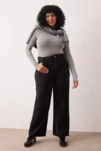 Trendyol Curve Anthracite High Waist Wide Leg/Wide Leg 100% Cotton Non-Stretch plus size jeans