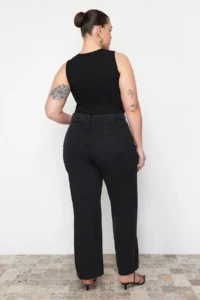 Trendyol Curve Anthracite High Waist Wide Leg/Wide Leg 100% Cotton Non-Stretch plus size jeans - Image 10