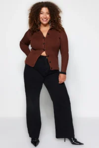 Trendyol Curve Anthracite High Waist Wide Leg/Wide Leg 100% Cotton Non-Stretch plus size jeans - Image 11
