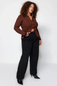 Trendyol Curve Anthracite High Waist Wide Leg/Wide Leg 100% Cotton Non-Stretch plus size jeans - Image 12