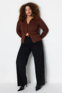 Trendyol Curve Anthracite High Waist Wide Leg/Wide Leg 100% Cotton Non-Stretch plus size jeans - Image 13