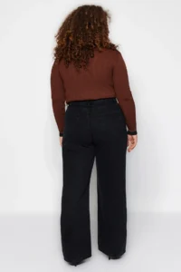Trendyol Curve Anthracite High Waist Wide Leg/Wide Leg 100% Cotton Non-Stretch plus size jeans - Image 15