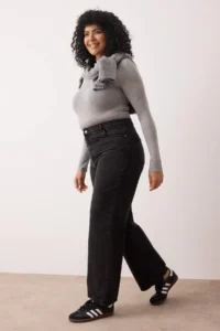 Trendyol Curve Anthracite High Waist Wide Leg/Wide Leg 100% Cotton Non-Stretch plus size jeans - Image 2