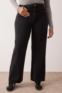 Trendyol Curve Anthracite High Waist Wide Leg/Wide Leg 100% Cotton Non-Stretch plus size jeans - Image 3