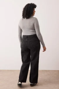 Trendyol Curve Anthracite High Waist Wide Leg/Wide Leg 100% Cotton Non-Stretch plus size jeans - Image 4