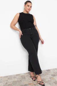 Trendyol Curve Anthracite High Waist Wide Leg/Wide Leg 100% Cotton Non-Stretch plus size jeans - Image 7