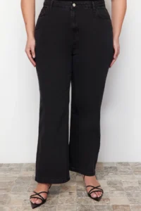 Trendyol Curve Anthracite High Waist Wide Leg/Wide Leg 100% Cotton Non-Stretch plus size jeans - Image 8