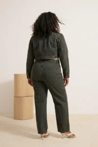 Trendyol Curve Green High Waist Wide Leg/Wide Leg 100% Cotton Non-Stretch plus size jeans - Image 2