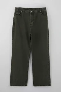 Trendyol Curve Green High Waist Wide Leg/Wide Leg 100% Cotton Non-Stretch plus size jeans - Image 3