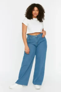 Trendyol Curve Light Blue High Waist Wide Leg/Wide Leg 100% Cotton plus size jeans