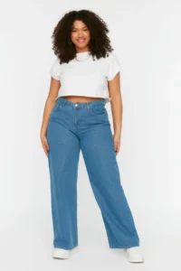 Trendyol Curve Light Blue High Waist Wide Leg/Wide Leg 100% Cotton plus size jeans - Image 2