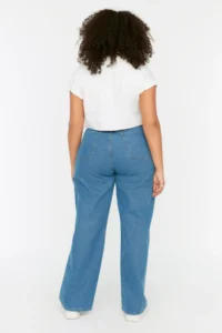 Trendyol Curve Light Blue High Waist Wide Leg/Wide Leg 100% Cotton plus size jeans - Image 6