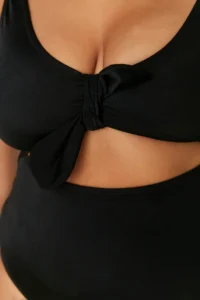 Trendyol Curve Black Deep V-neck Cut-Out tied up Atma Covered Swimsuit - Image 4