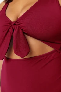 Trendyol Curve Burgundy Deep V-neck Cut-Out tied up Atma Covered Plus Size Swimsuit - Image 3