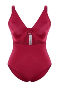 Trendyol Curve Burgundy Deep V-neck Cut-Out tied up Atma Covered Plus Size Swimsuit - Image 4