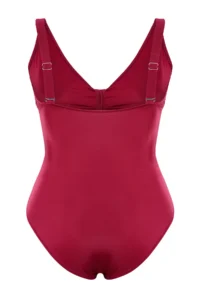 Trendyol Curve Burgundy Deep V-neck Cut-Out tied up Atma Covered Plus Size Swimsuit - Image 7