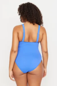 Trendyol Curve Mavi Deep V-neck Cut-Out tied up Atma Covered Plus Size Swimsuit - Image 5
