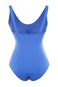 Trendyol Curve Mavi Deep V-neck Cut-Out tied up Atma Covered Plus Size Swimsuit - Image 6