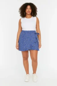 Trendyol Curve Mavi flower patterned Weaving tied up Shorts Skirt