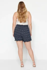 Trendyol Curve Navy Blue flower patterned Weaving tied up Shorts Skirt - Image 6