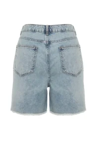 Trendyol Curve Mavi High Waist Destroylu 100% Cotton Plus Size denim Shorts & Bermuda - Image 8