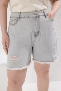 Trendyol Curve Gray High Waist Destroylu denim Shorts & Bermuda - Image 3