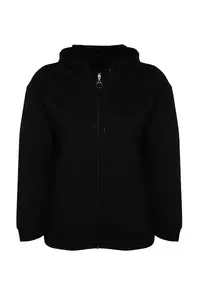 Trendyol Curve Black Hooded Zippered Thin Knitting Sweatshirt - Image 6