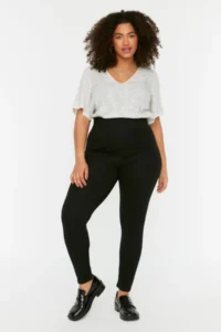 Trendyol Curve Black Shaping Elastic Waist High Waist Flexible Knitting Plus Size Leggings - Image 3