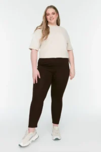 Trendyol Curve Brown Shaping Elastic Waist High Waist Knitting Leggings - Image 2