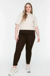 Trendyol Curve Brown Shaping Elastic Waist High Waist Knitting Leggings - Image 3
