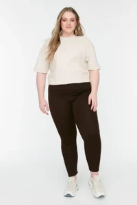Trendyol Curve Brown Shaping Elastic Waist High Waist Knitting Leggings - Image 4