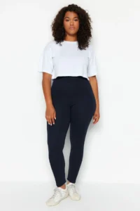 Trendyol Curve Navy Blue High Waist Shaping Elastic Waist Knitting Plus Size Leggings - Image 2