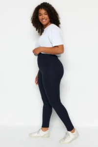 Trendyol Curve Navy Blue High Waist Shaping Elastic Waist Knitting Plus Size Leggings - Image 3
