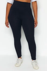 Trendyol Curve Navy Blue High Waist Shaping Elastic Waist Knitting Plus Size Leggings - Image 4