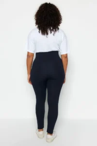 Trendyol Curve Navy Blue High Waist Shaping Elastic Waist Knitting Plus Size Leggings - Image 6