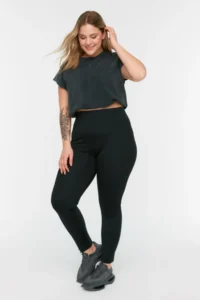 Trendyol Curve Black High Waist Knitting Scuba Material Plus Size Leggings with Fleece Inside - Image 2