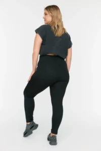 Trendyol Curve Black High Waist Knitting Scuba Material Plus Size Leggings with Fleece Inside - Image 6