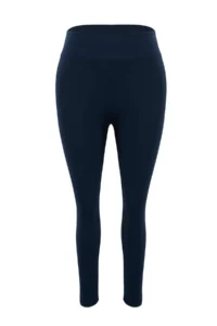 Trendyol Curve Indigo High Waist Knitting Scuba Material Plus Size Leggings with Fleece Inside - Image 3
