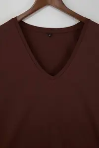 Trendyol Curve Brown-Stone  2 Sets Paket Basic V-neck 100% Cotton Knitting Plus Size T-Shirt - Image 10