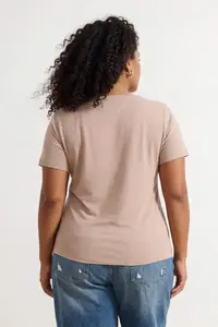 Trendyol Curve Brown-Stone  2 Sets Paket Basic V-neck 100% Cotton Knitting Plus Size T-Shirt - Image 2