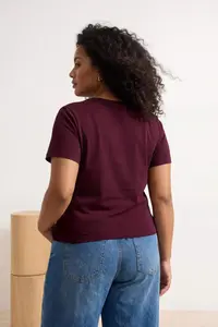 Trendyol Curve Burgundy Pink 2 Sets Paket Basic V-neck 100% Cotton Knitting Plus Size T-Shirt - Image 5