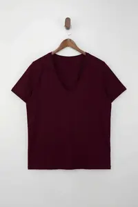 Trendyol Curve Burgundy Pink 2 Sets Paket Basic V-neck 100% Cotton Knitting Plus Size T-Shirt - Image 7