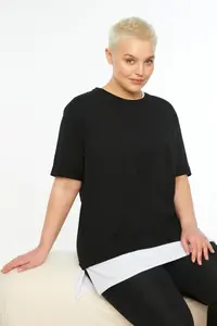 Trendyol Curve Black Oversized Fit 100% Cotton Knitting Plus Size T-Shirt - Image 2