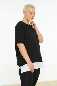 Trendyol Curve Black Oversized Fit 100% Cotton Knitting Plus Size T-Shirt - Image 3