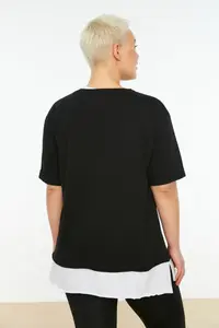 Trendyol Curve Black Oversized Fit 100% Cotton Knitting Plus Size T-Shirt - Image 5