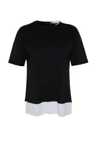Trendyol Curve Black Oversized Fit 100% Cotton Knitting Plus Size T-Shirt - Image 6