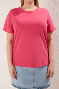 Trendyol Curve Dusty Rose Regular Fit Basic Crew Neck 100% Cotton Knitting Plus Size T-Shirt - Image 3