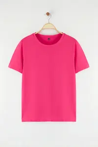 Trendyol Curve Dusty Rose Regular Fit Basic Crew Neck 100% Cotton Knitting Plus Size T-Shirt - Image 5